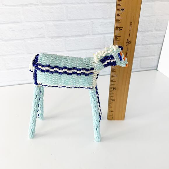 Beaded Horse Figure Sculpture South Africa Art 6" x 6" Blue Animal Long Legs - Picture 7 of 8